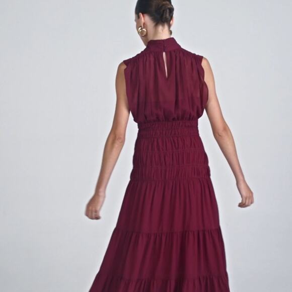 DEREK LAM 10 CROSBY Burgundy Junia Ruched Sleeveless Midi Dress Women’s - Picture 13 of 13